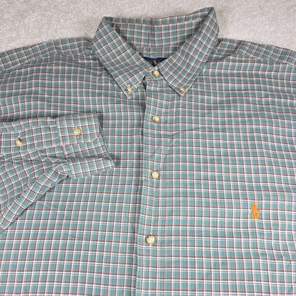 Ralph Lauren Button Down Shirt Mens 2XLT Green Plaid Long‎ Sleeve Tall Cotton